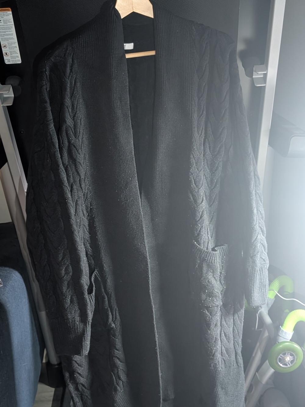 Suzy Shier Black Cable Knit Open Long Cardigan
